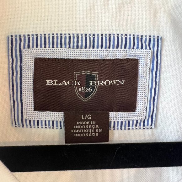Black Brown1826 - White100% Cotton Shirt - Light Blue Trim & Elbow Patches (L) - Picture 4 of 14